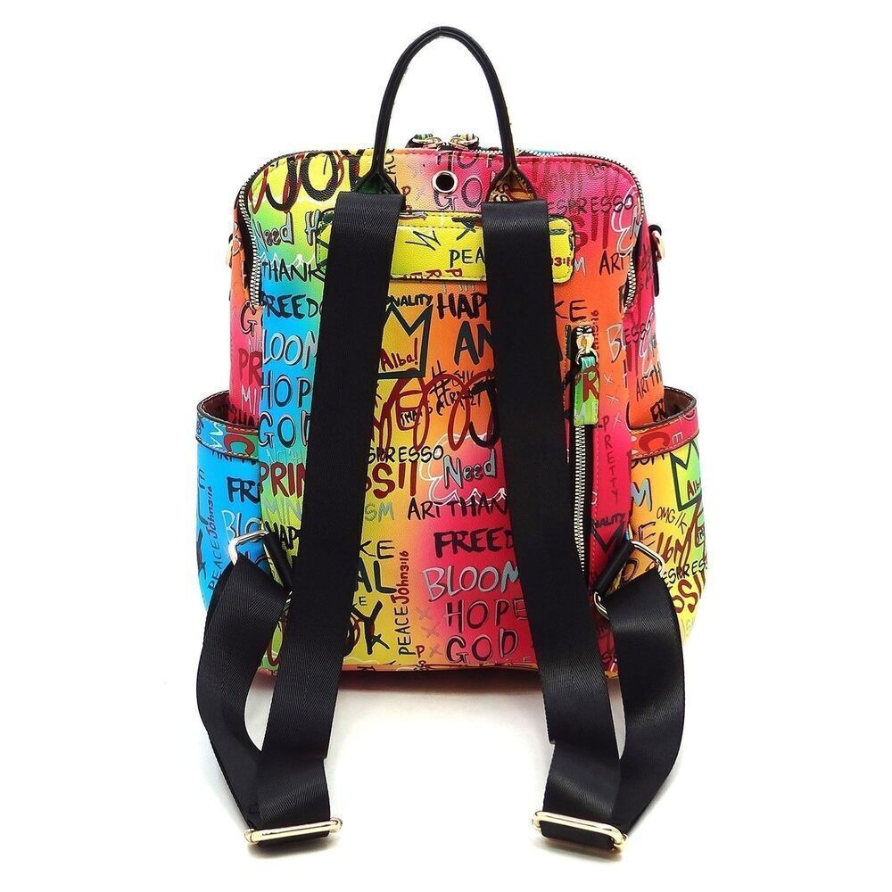 Women Bee Strip Accented Graffiti Fashion Multi Purpose Backpack - Picture 5 of 13